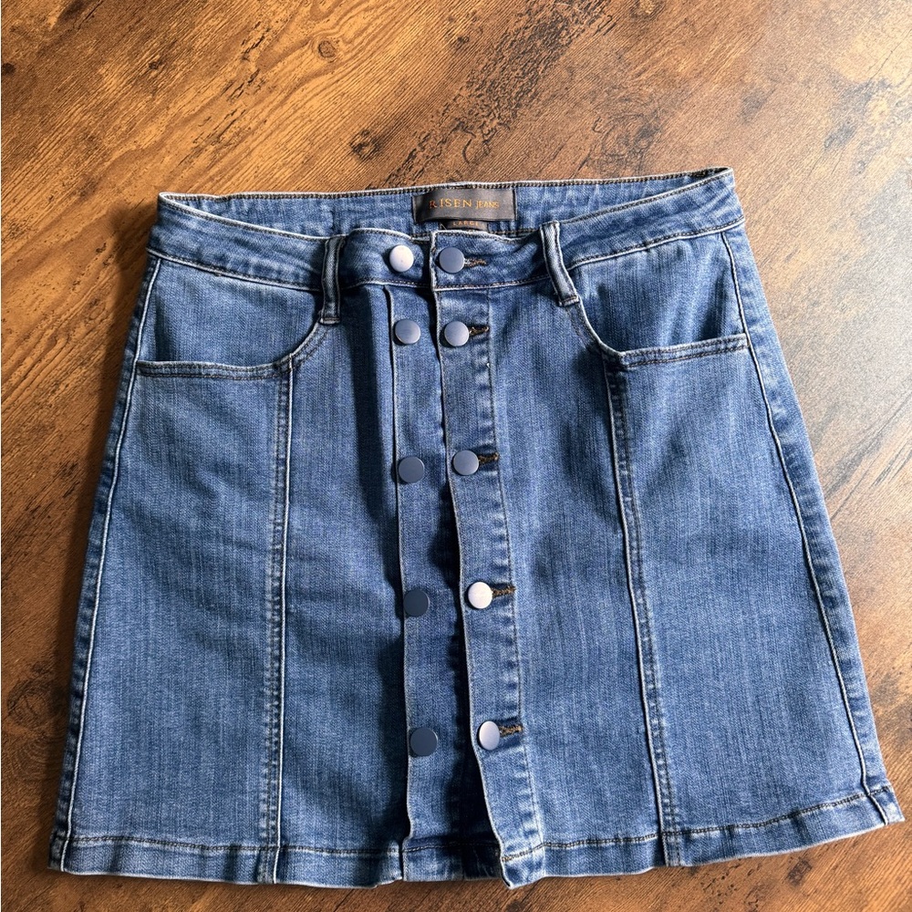 Risen Button-Front Denim Skirt